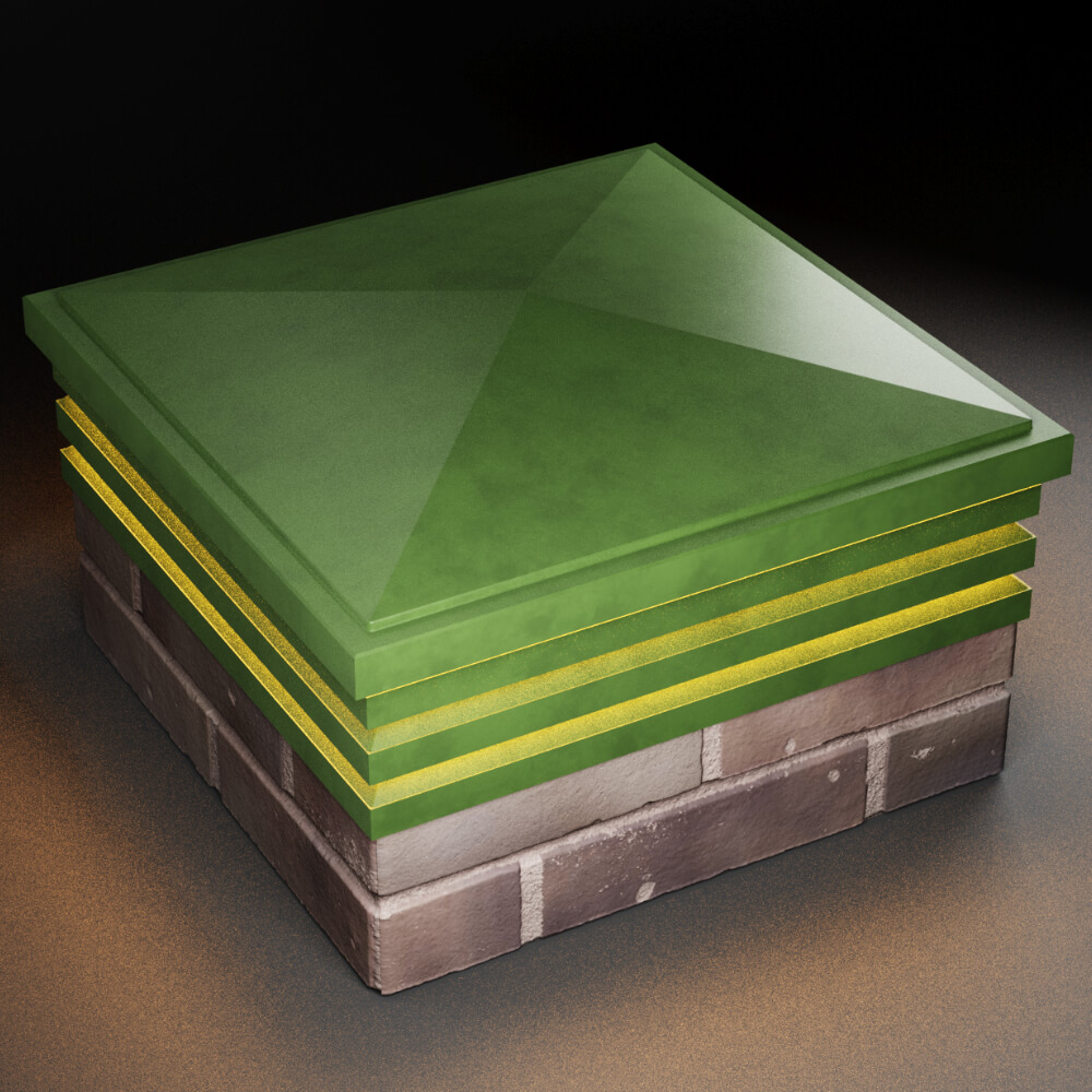 Колпак Zking Бона ХайТек Зеленый на столб 2х2 кирпича (513х513мм) с подсветкой в Симферополе фото