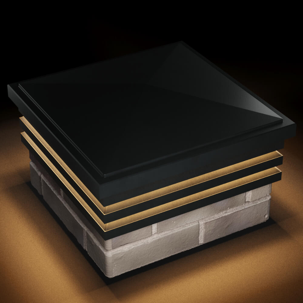 Колпак Zking Бона ХайТек Черный на столб 1.5х1.5 кирпича (385х385мм) с подсветкой в Симферополе фото