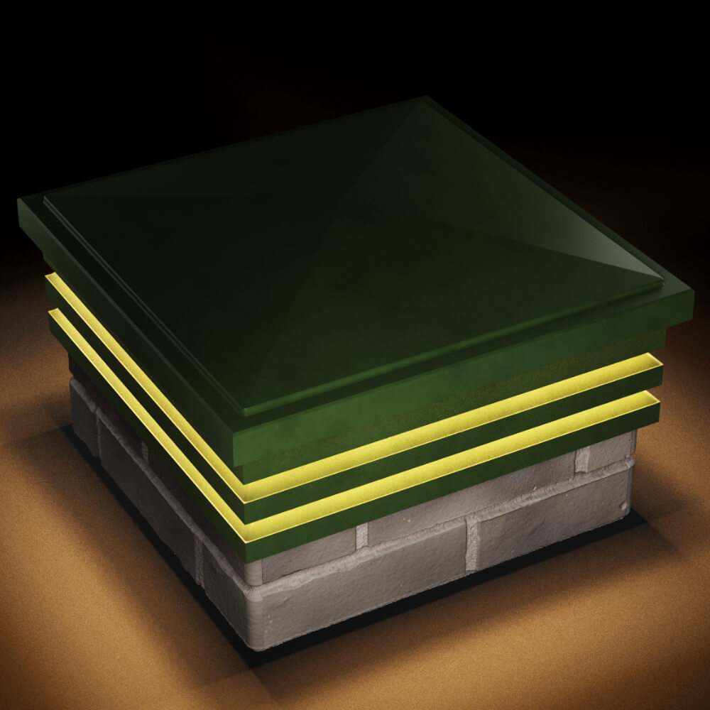 Колпак Zking Бона ХайТек Зеленый на столб 1.5х1.5 кирпича (385х385мм) с подсветкой в Симферополе фото