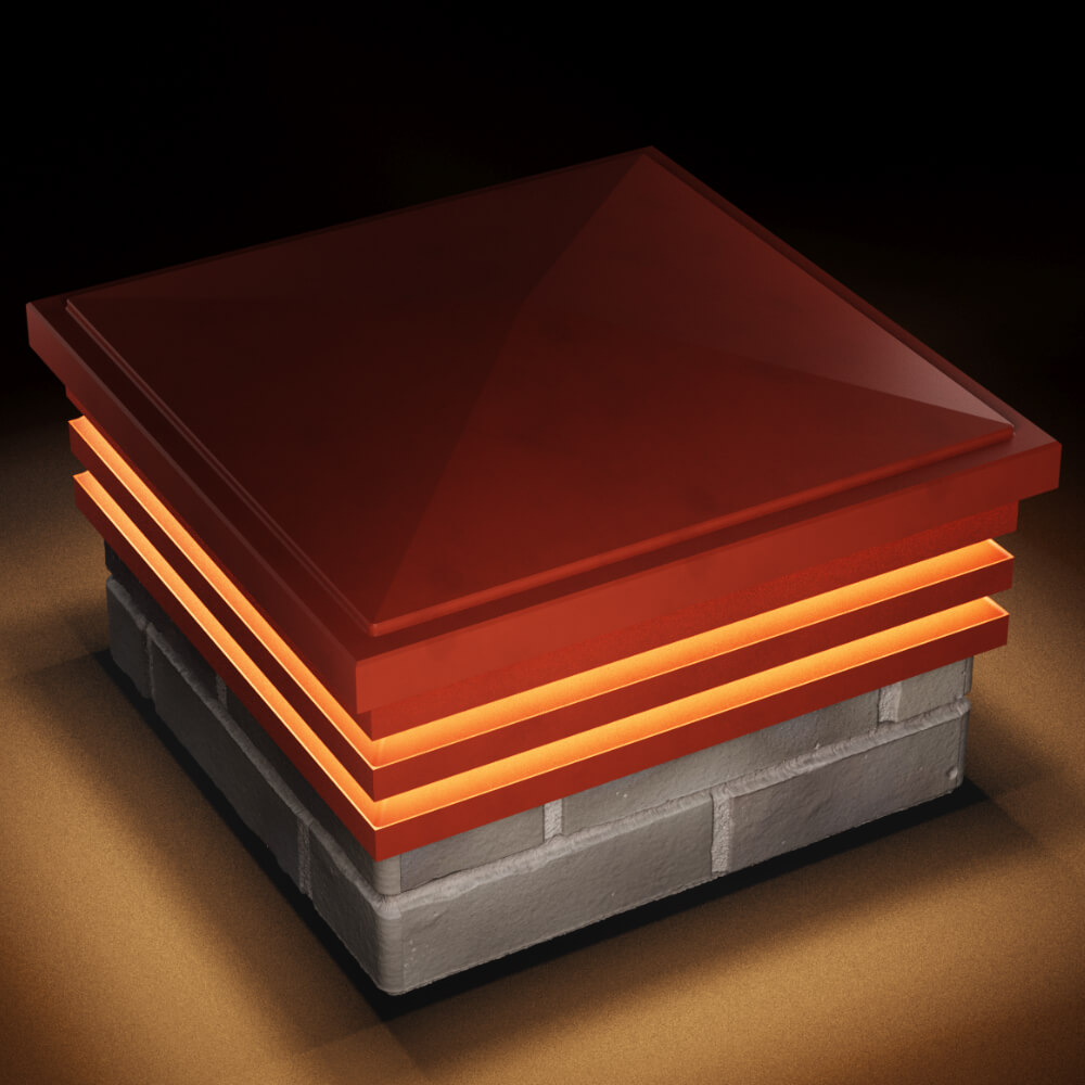 Колпак Zking Бона ХайТек Красный на столб 1.5х1.5 кирпича (385х385мм) с подсветкой в Симферополе фото