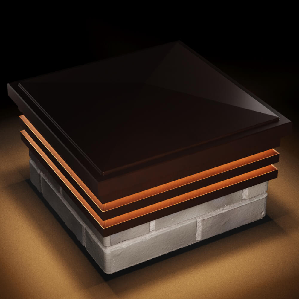 Колпак Zking Бона ХайТек Коричневый на столб 1.5х1.5 кирпича (385х385мм) с подсветкой в Симферополе фото