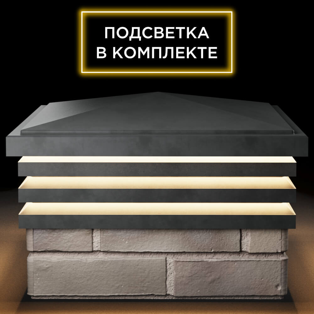 Колпак Zking Бона ХайТек Серый на столб 1.5х1.5 кирпича (385х385мм) с подсветкой Симферополь фото