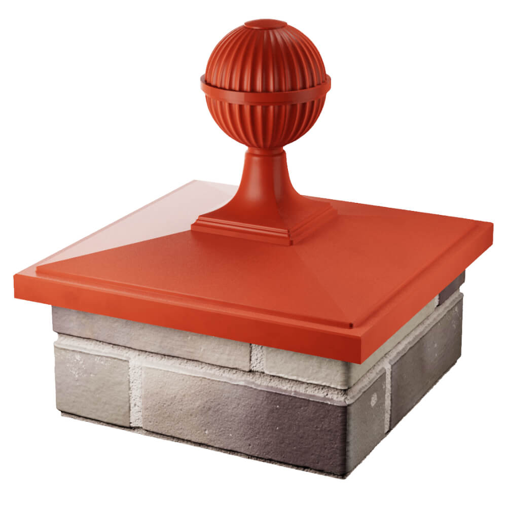 Колпак Zking БонаМоно Красный с шаром на столб 1.5х1.5 кирпича (385х385, 400х400мм) в сборе в Симферополе фото