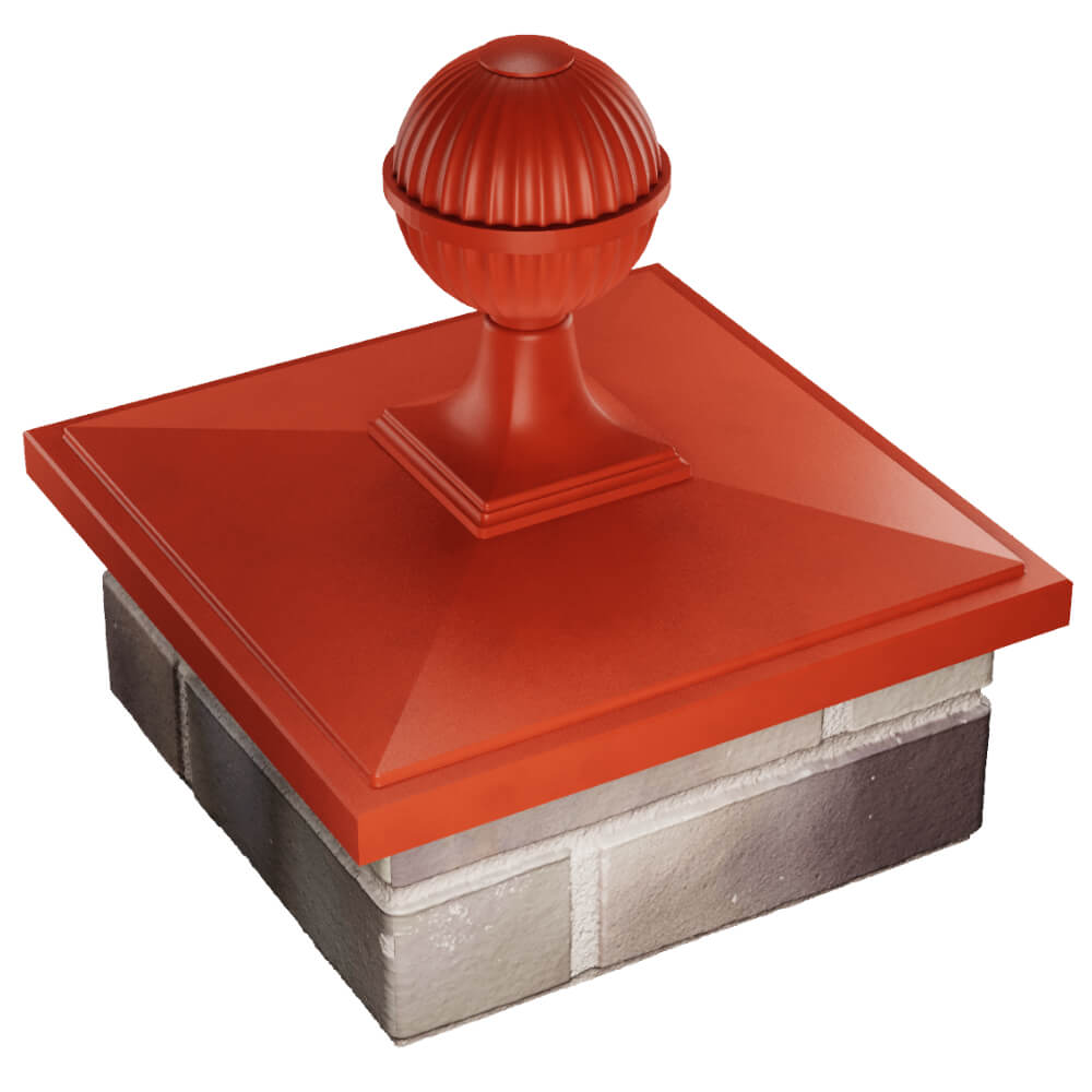 Колпак Zking БонаМоно Красный с шаром на столб 1.5х1.5 кирпича (385х385, 400х400мм) в сборе в Симферополе фото