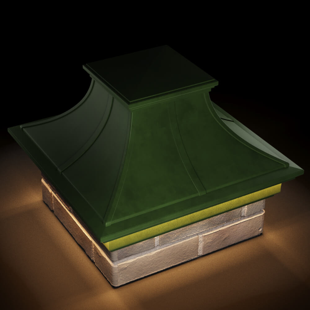 Колпак Zking Монблан Премиум Зеленый на столб 1.5х1.5 кирпича (385х385мм) с подсветкой в Симферополе фото